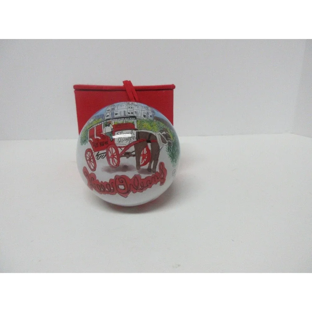 Vintage Ne'Qwa Style New Orleans St. Louis Cathedral Hand-Painted Glass Ball Chr